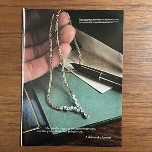 1977 Print Ad DeBeers Diamonds Diamond is Forever Anniversary Vintage